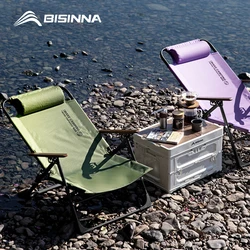 BISINNA Camping Folding Chair Adjustable Armrest Portable Relaxing Chair With Detachable Pillow for Beach Travel Hiking