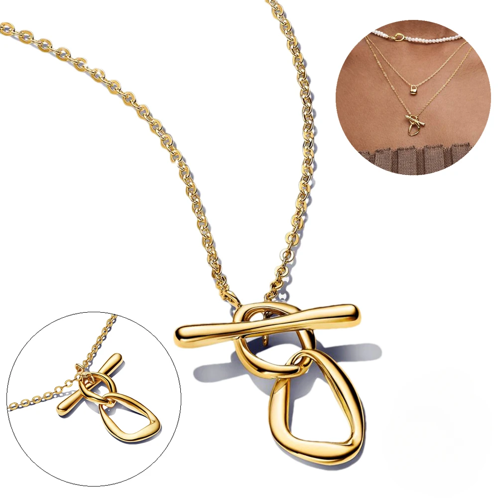 Hot Popular New Fashion 2024 T-bar Round Padlock Pendant Organic Shape Heart-shaped Necklace Jewelry for Women Dropshippring