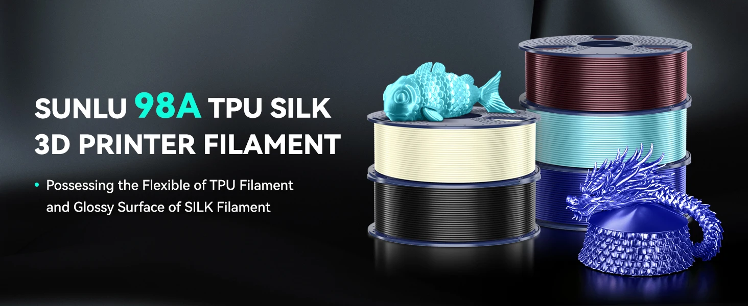 SUNLU 2 kg TPU-Seidenfilament, 1,75 mm, 1 kg Spule, flexibles, glänzendes Seidenfilament mit glatter Oberfläche für FDM-3D-Drucker, 98 A TPU-SEIDE – Detail 5
