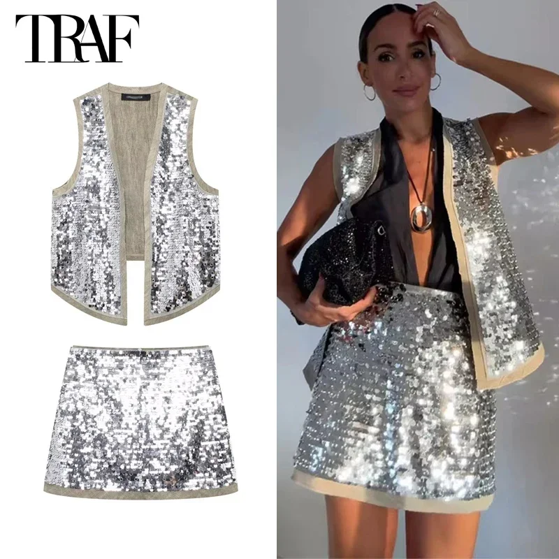 New 2025 Sequin Open Vests for Women Glitter Sleeveless Vest Woman Summer Waistcoat Vest Top Women Fashion Luxury Lady Vests