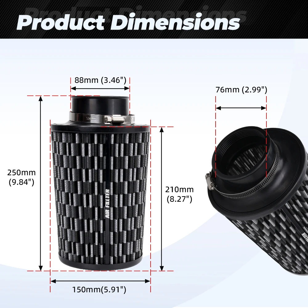 RASTP-Car Cold Air Intake Filter Induction Kit 76MM/3
