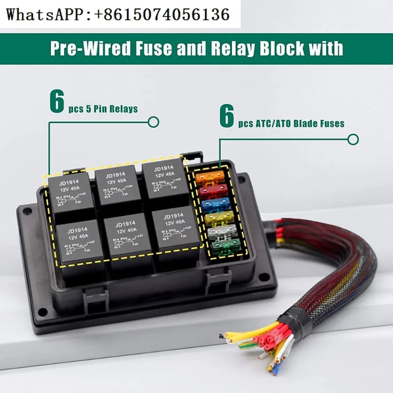 

Upgraded 12V waterproof relay box pre wired fuse and relay box 6-way waterproof fuse box