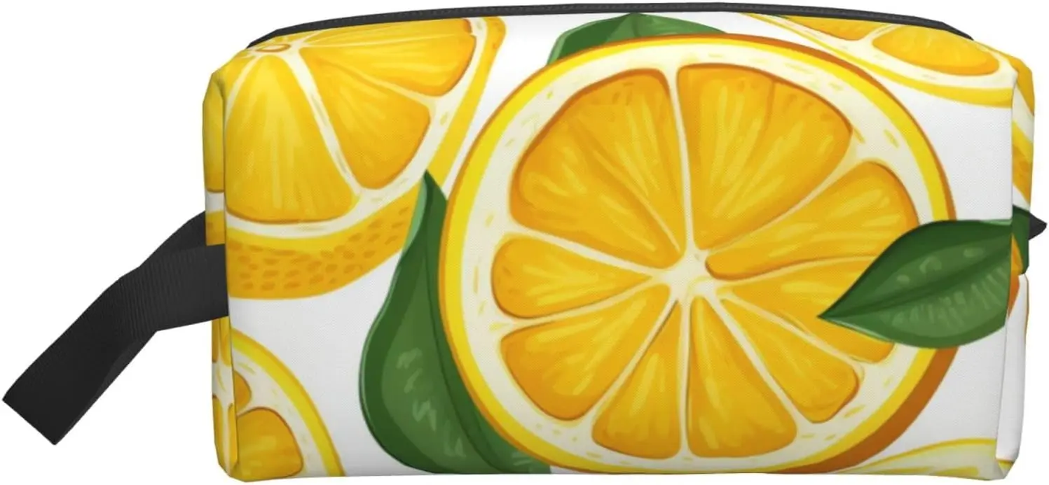 

Дорожная косметичка для женщин и мужчин, кожаная косметичка, большой портативный органайзер для путешествий, косметичка с узором лимонных фруктов