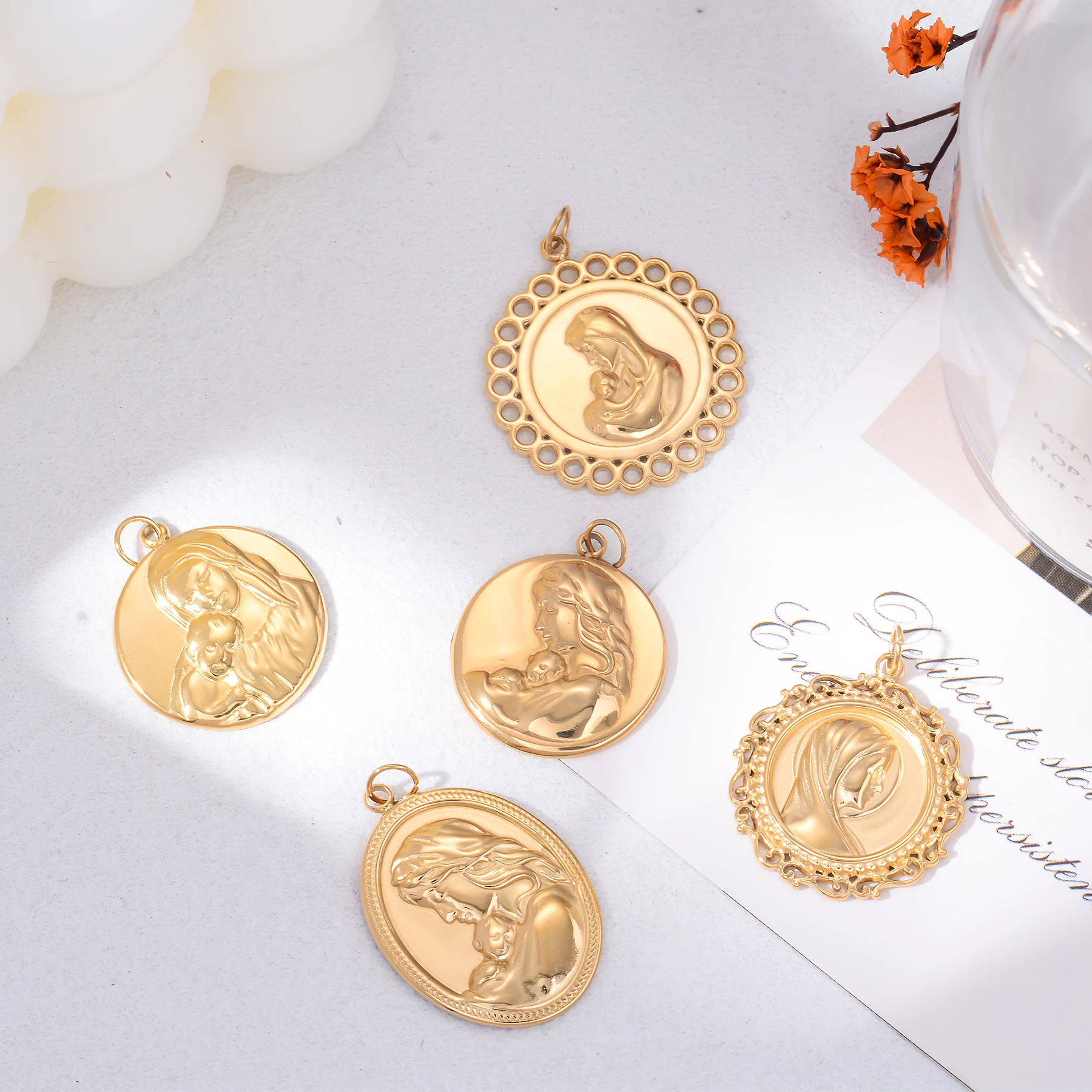 

2Pcs Religious Stainless Steel Charms Pendants God Virgin Mary Accessories for Making Necklace Jewelry Whaterproof
