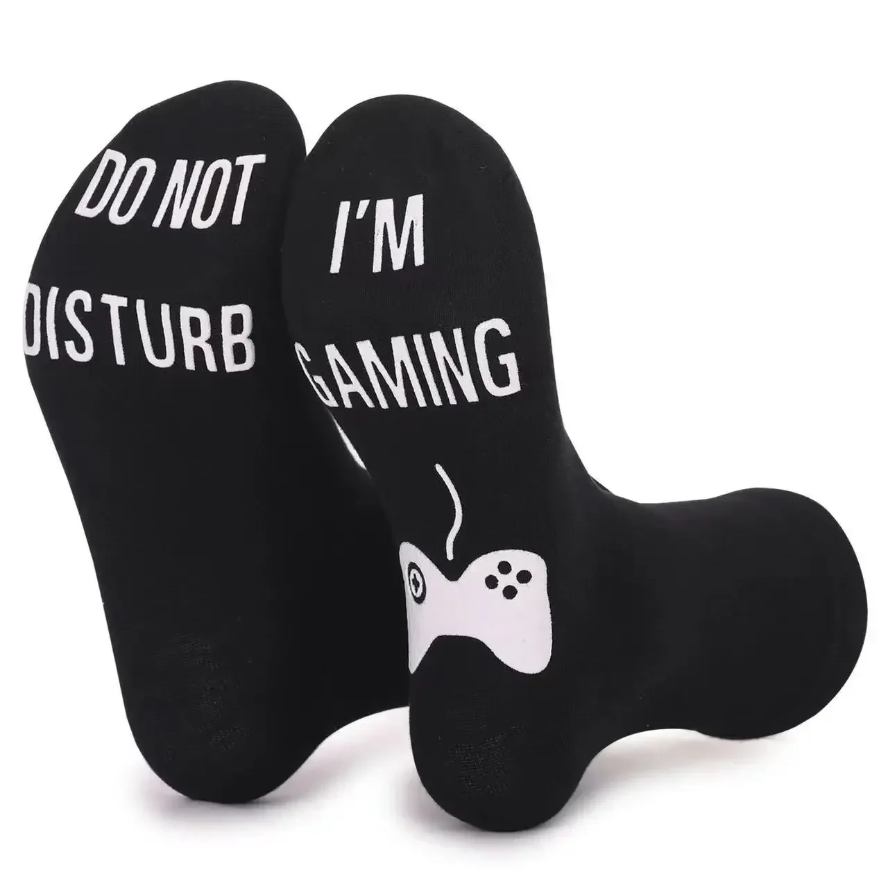 1 Pair I’m Gaming Dotnot Disturb  Glow Letter Vintage Patterned Harajuku Socks Tube Adhesive Socks Cotton Anti Slip Floor Socks