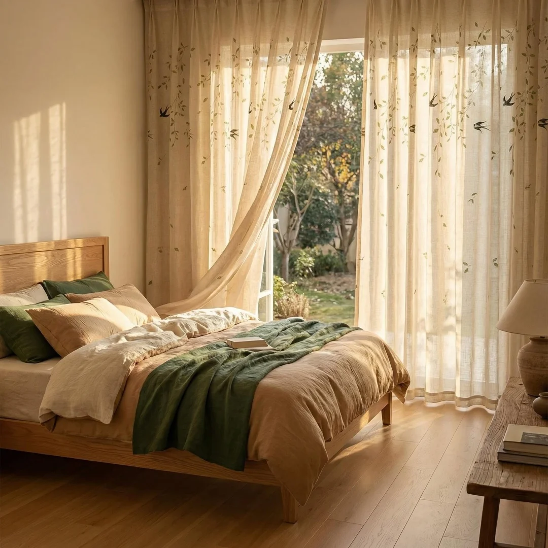 Chinese-style Japanese classical aesthetics embroidered swallow yarn linen gauze curtain opaque balcony bedroom window screen