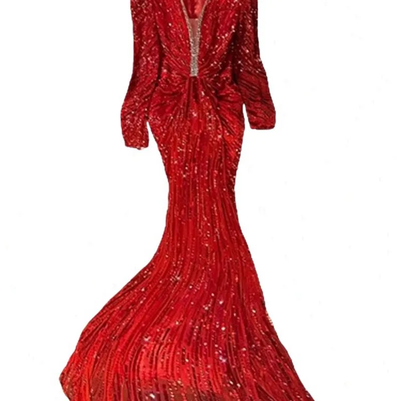 New fashion party waist slimming red sequin fishtail dress