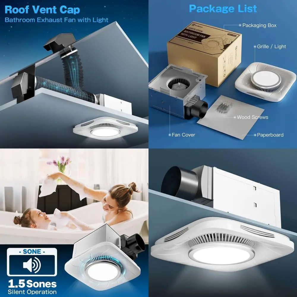 

High-Efficiency 111 CFM Bathroom Exhaust Fan with 900 LM LED Light, 45W, 1.5 Sones