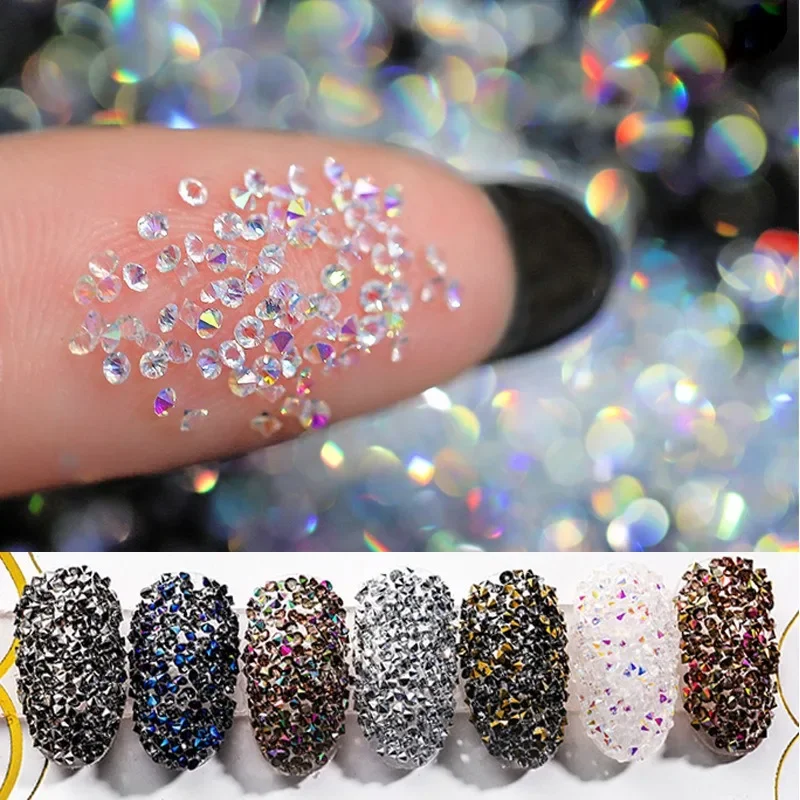 1.2mm1440pcs Crystal Mini NailRhinestone Crystal 3D Nail Rhinestone Decoration DIY Nails Art Pixie Rhinestone Micro Diamond Gems