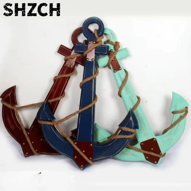 Nautical Carbonized Wood Steering Wheel Wall Decor Mediterranean Style Anchor American Country Theme Hanging Ornament
