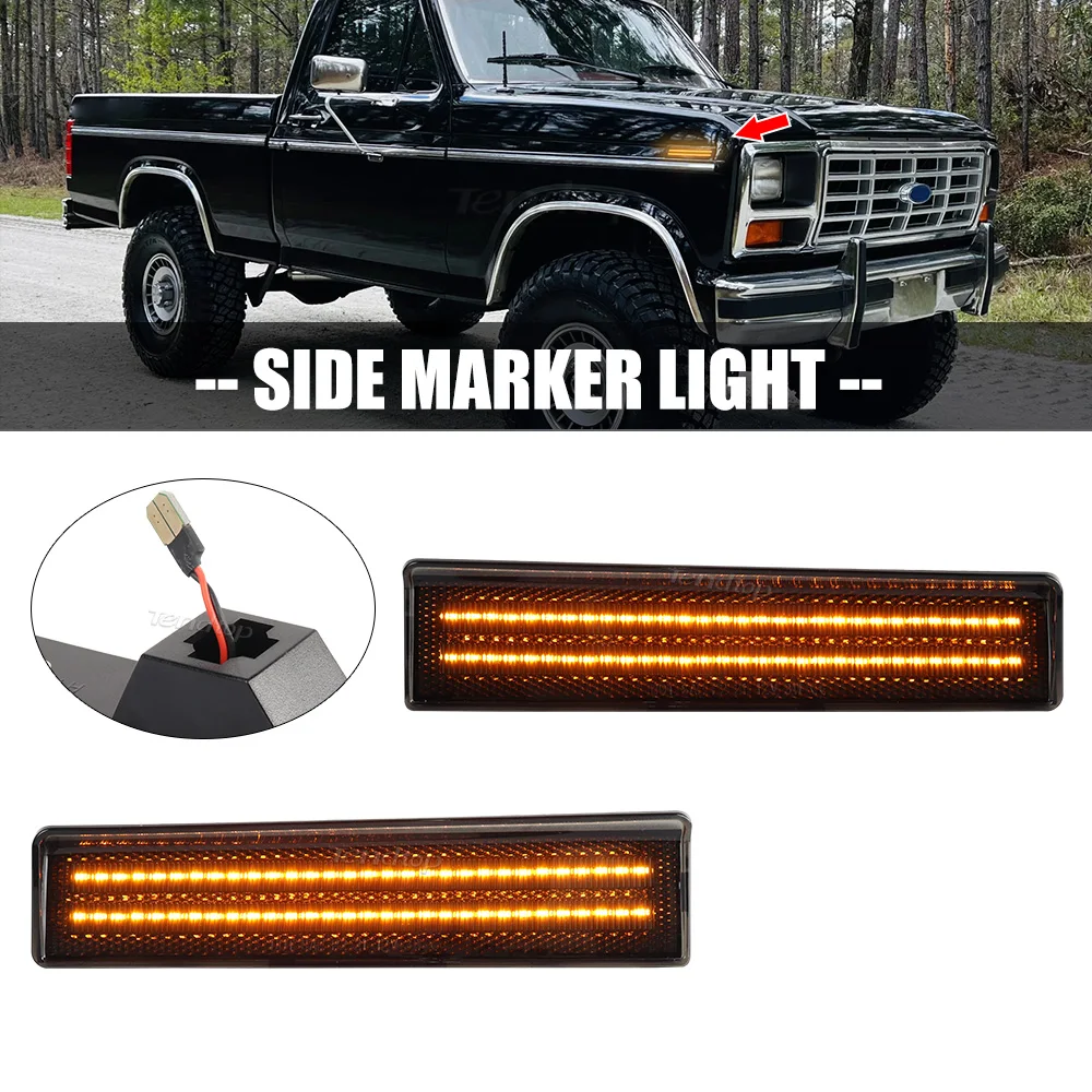 2PCS Smoked White/Amber LED Front Corner Side marker Light For Ford Bronco F-150 F-250 F-350 1980 1981 1982 1983 1984 1985 1986