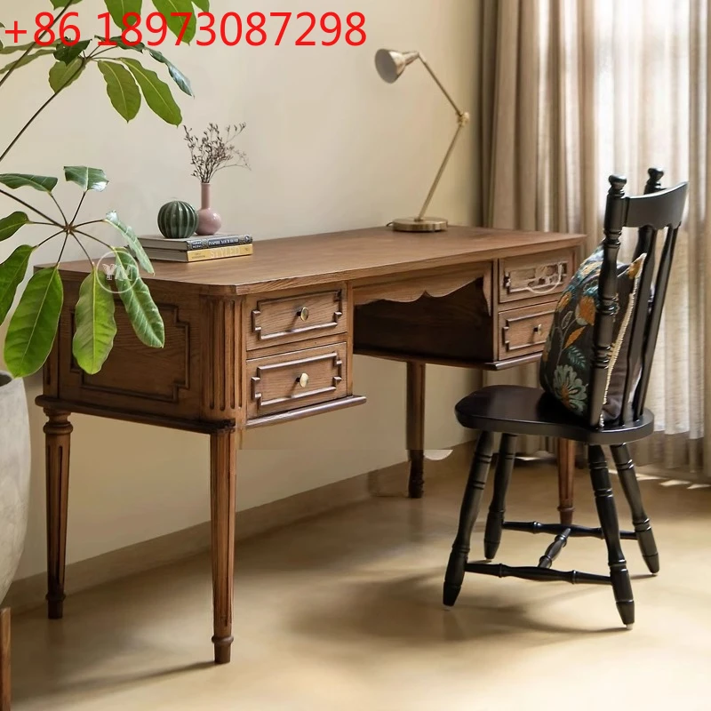 

Письменный стол из цельного дерева в стиле ретро. Неоклассический стол. Офисный учебный стол.