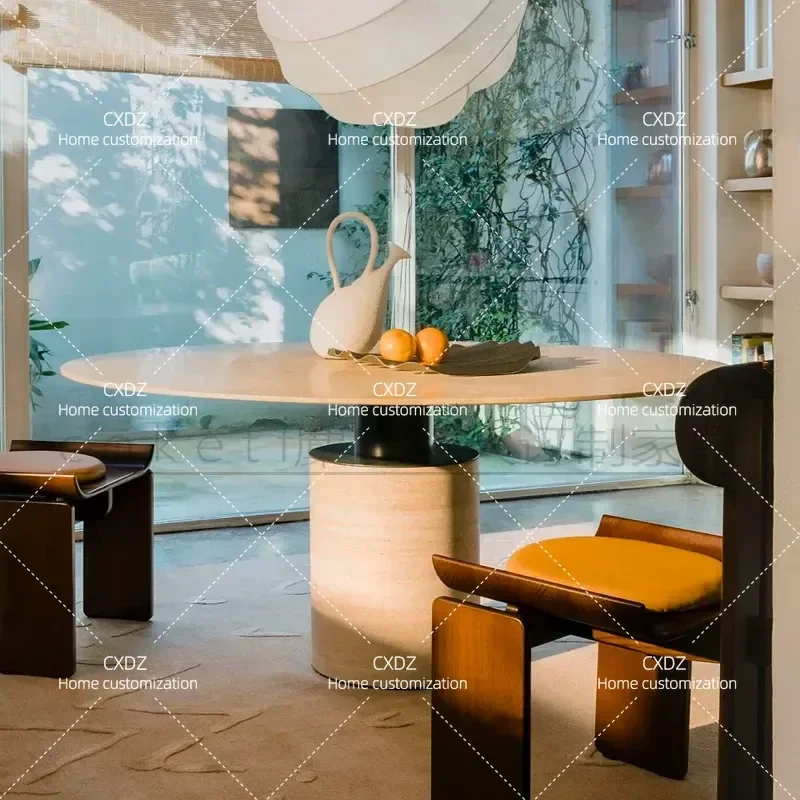 Wabi Sansan minimalist natural Roman travertine round dining table designer small apartment household marble round table