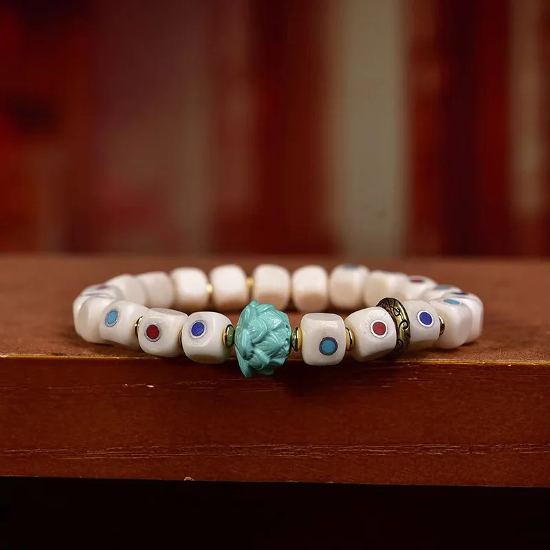 Backflow Bone Square Beads Crafts Single-Wrap Turquoise Accessories Retro Easy Matching Tibetan Bracelet Men and Wo