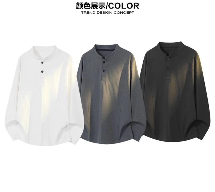 Herren-Freizeit-Langarm-Henley-Shirt mit Stehkragen, Raglanärmeln, lockerer Passform, leicht, weich, Basic-Oberteil – Detail 8