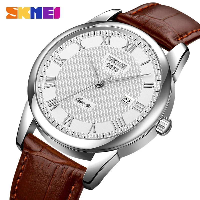 

SKMEI Business Mens Watches Luxury Leather Strap Watch Men 3Bar Waterproof Calendar Quartz Wristwatches Relogio Masculino