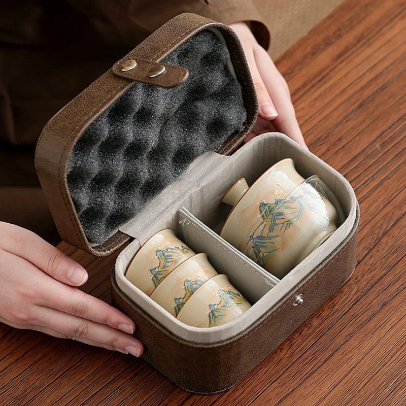 

Chinese Style Ceramic Creative Travel Tea Set Household Office Kung Fu Tea Set Portable Outdoor Brewing Teapot Tea Set Gift New