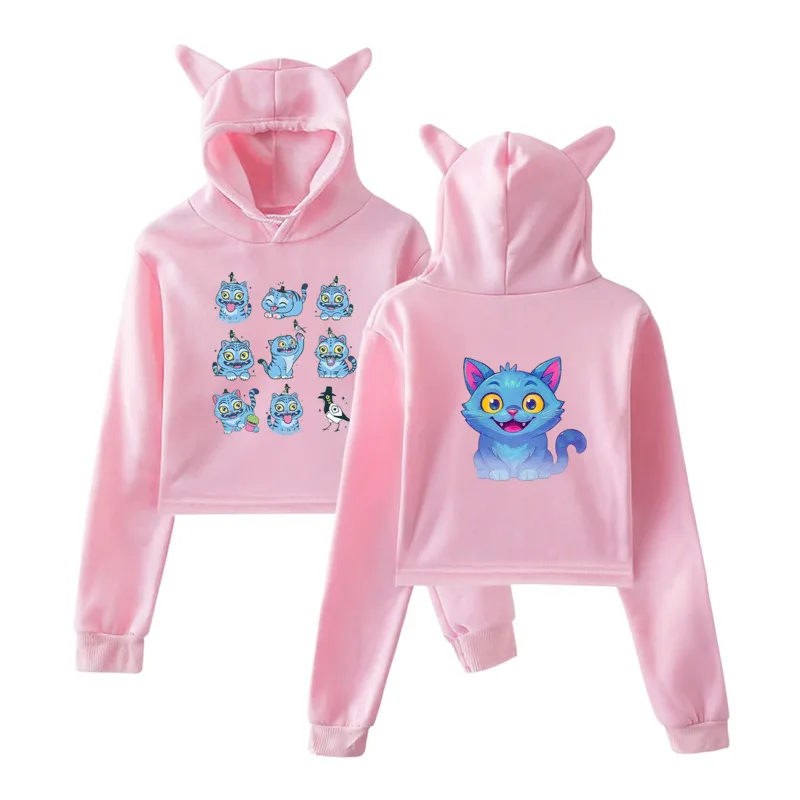 KPOP Cat Sweatshirt Hoodie Girls Summer Korean Harajuku Y2K Girl Group Peripheral Printed Casual Sports Top Loose Long Tee New