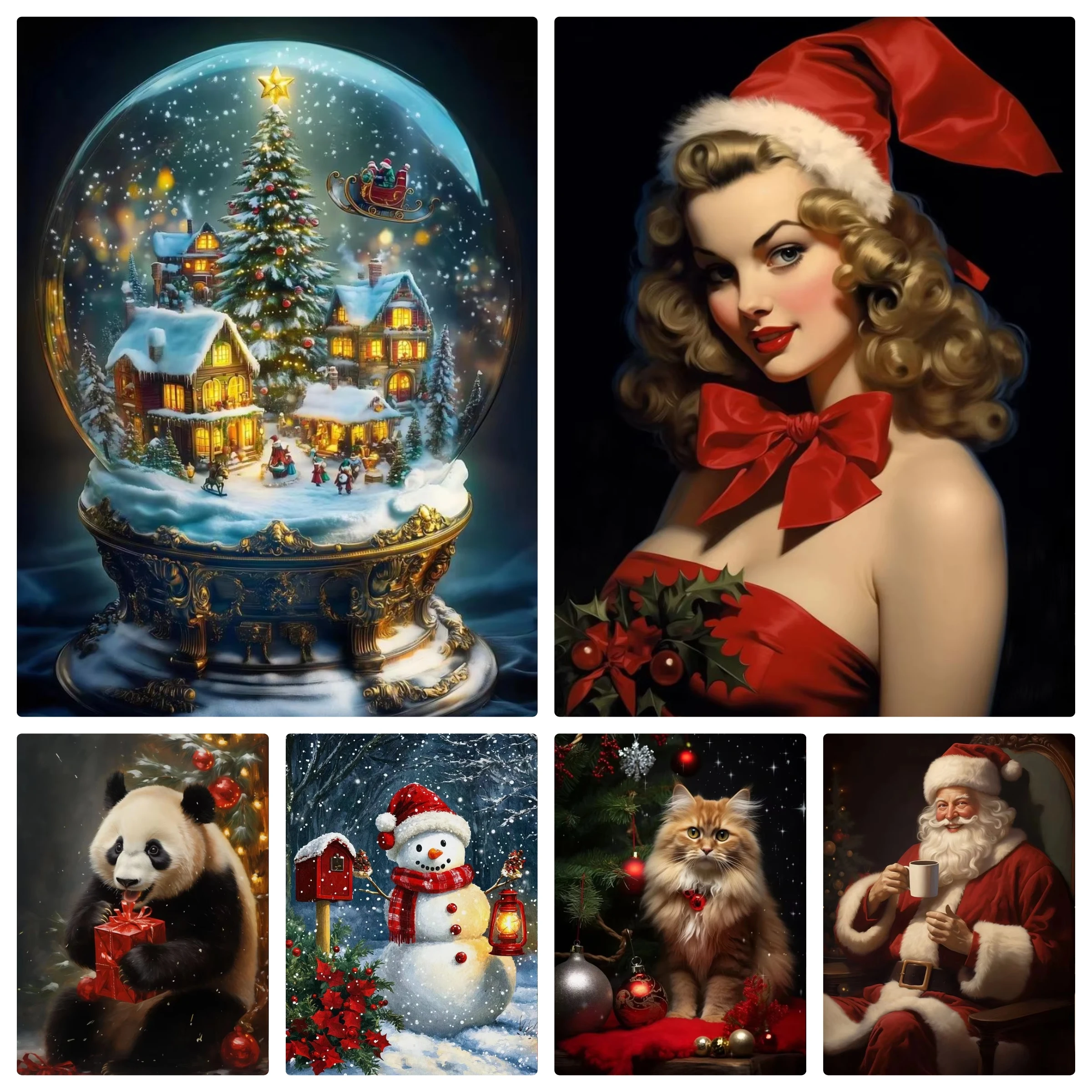 5D DIY Diamant-Malerei-Set Weihnachtsmann Weihnachtsbaum Schneemann Feiertagskunst Vollflächiges Strass-Mosaik Wanddekoration Geschenk für Zuhause