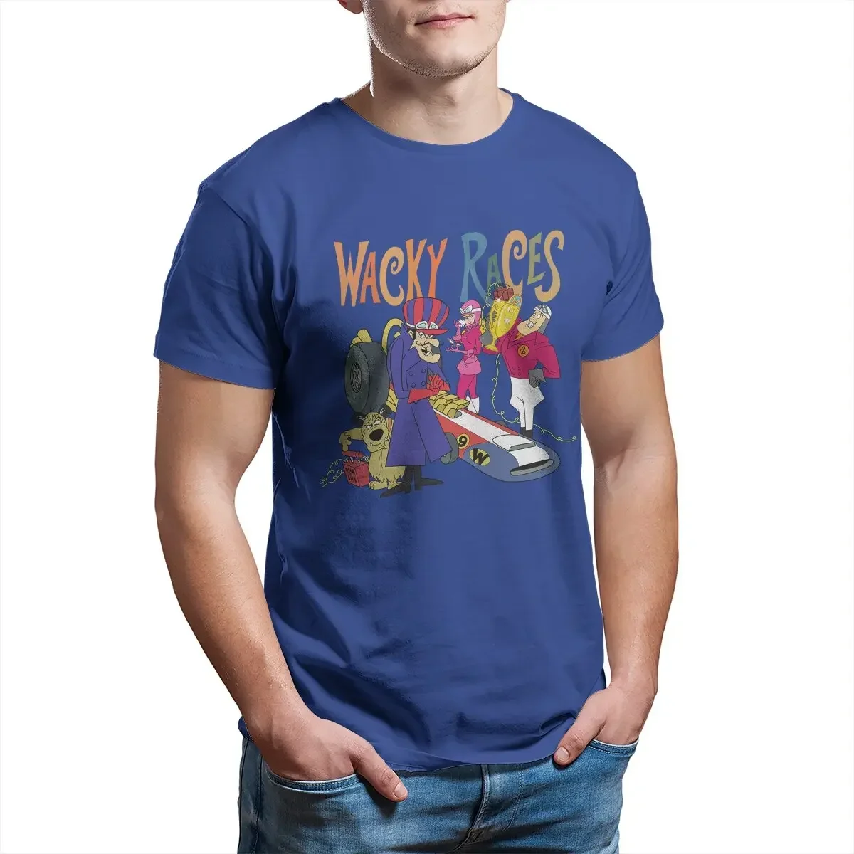 Wacky Races 70s Cartoon Glen Evans  Men T Shirts  Fashion Tee Shirt Short Sleeve 100% Cotton Clothing Informal manga Sweatshirt