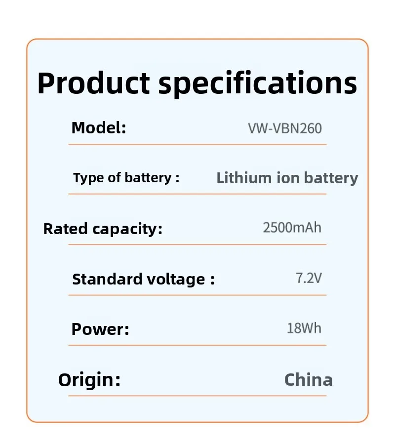 Bateria VW-VBN260 para câmera Panasonic TM900 SD800 HS900
