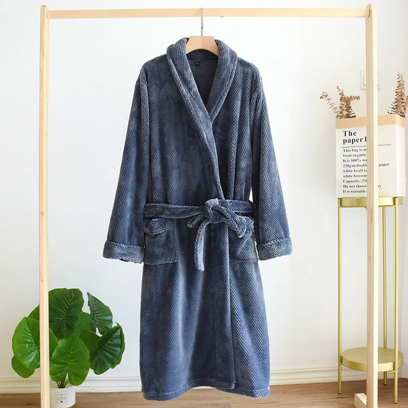 Japanese new autumn/winter couple nightgown flannel thickened bathrobe for men and women plus size long warm home service robe