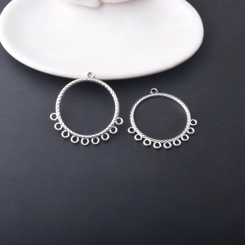 12 Stück/Set Ethnische Legierung mit vielen 5 Löchern, runde Ohrring-Verbinder, Schmuckzubehör, Boho-Quasten-Statement-Anhänger, DIY-Ohrringe für Frauen – Detail 9