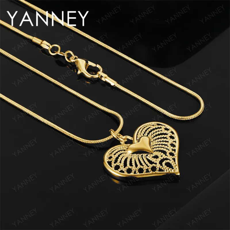 

925 Sterling Silver 18K Gold 16-30 Inch Delicate Heart Pendant Necklace Fashion Women's Gift Wedding Jewelry