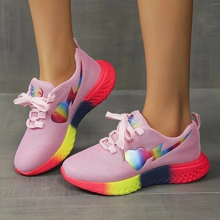 Women's Sneakers Colorful Trendy Fashionable Luxurious Lightweight Running Shoes Breathable Comfortable Mesh Balanced Flat Shoes