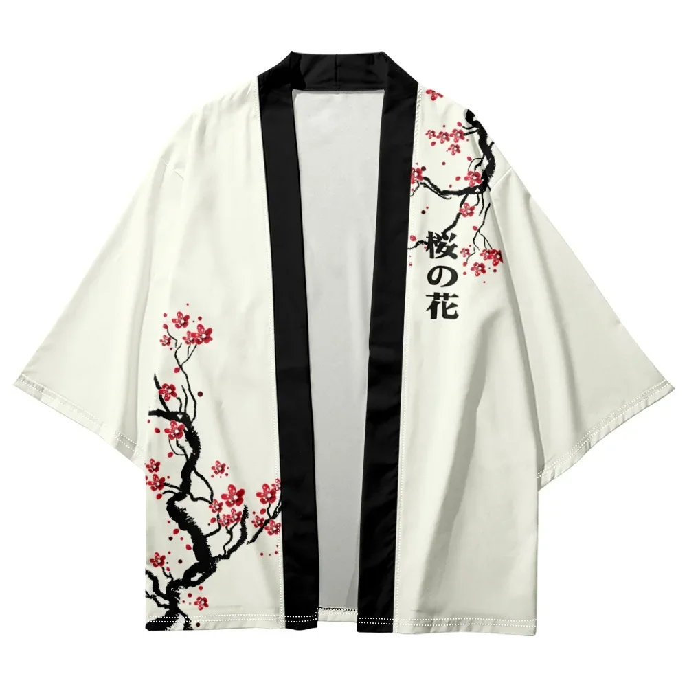 

Japanese Cherry Blossom Print Kimono TraditionalCardigan Robe Men And Women Yukata Beach Haori Harajuku Street Cosplay Clothing