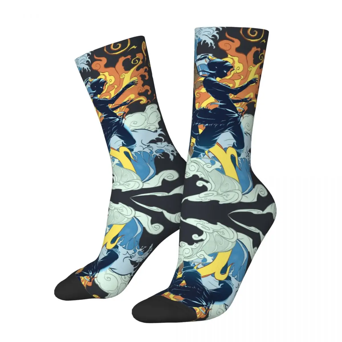 Hip Hop Retro Two Avatars Water Fire Crazy Men's compression Socks Unisex Avatar The Last Airbender Harajuku Pattern Printed