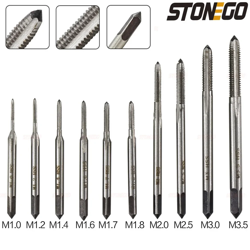STONEGO 10PCS Zestaw wierteł do gwintowników HSS6542 M1 M1.2 M1.4 M1.6 M1.7 M1.8 M2 M2.5 M3 M3.5 Gwintownik metryczny