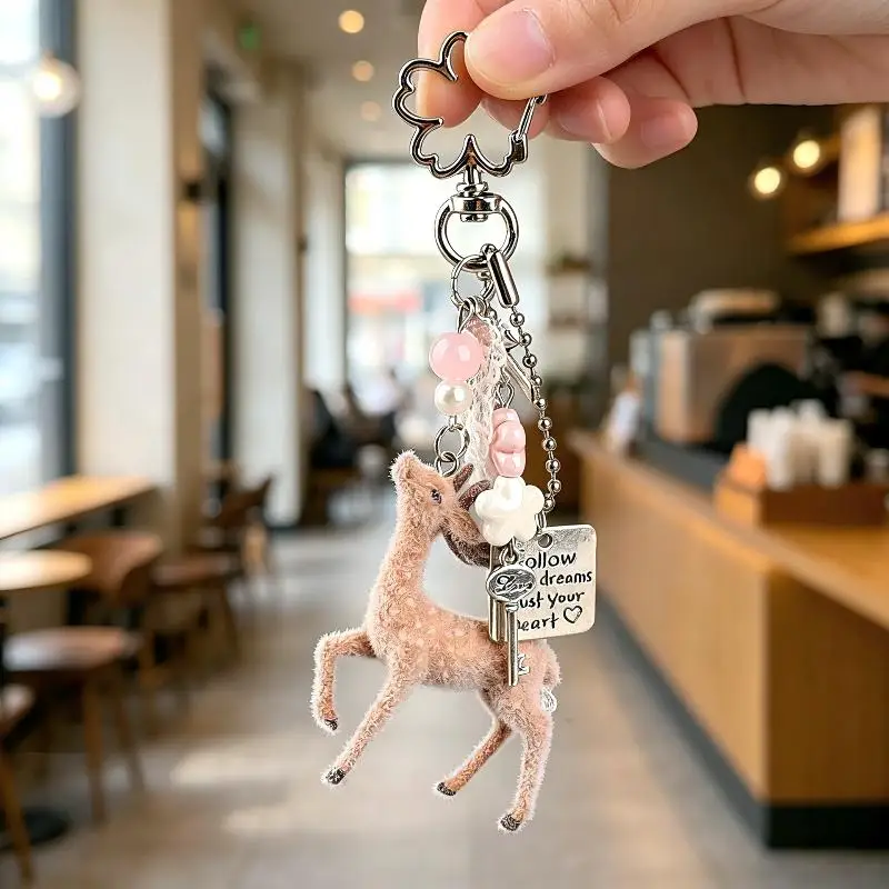 Vielseitiger Tragbarer Hirsch-Schlüsselanhänger Handgefertigte Handy-Anhänger Koreanischer Stil DIY Perlen-Handyhülle – Detail 13