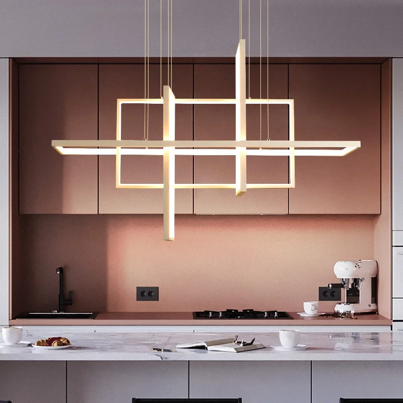 Modern Rectangle Led Pendant Lights Minimalist Lighting Dining Room Kitchen Chandeliers Home Decorations  Hanging Lamps Fixtures