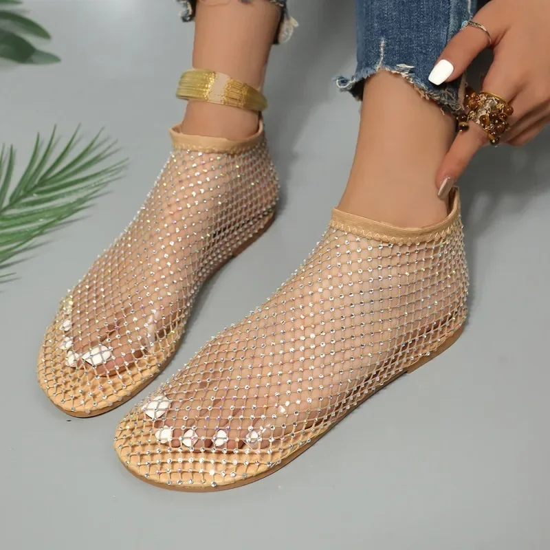 2024 new summer fashion round toe simple solid color hollow diamond shoes for women Daily casual and comfortable women's sandals