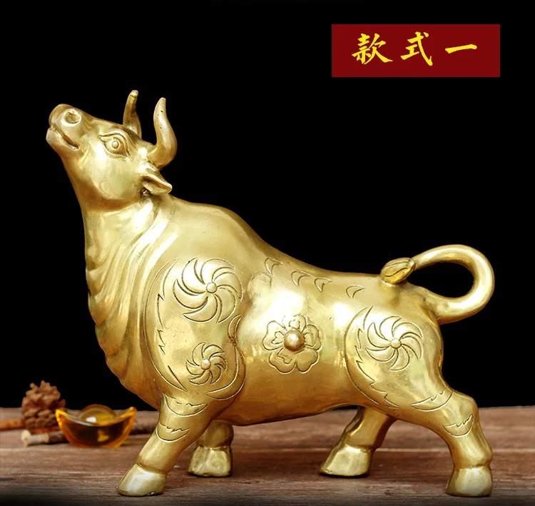 HOT sale - Home office efficacious Talisman Stock market cattle Inviting money gold cattle bull FENG SHUI BRASS statue