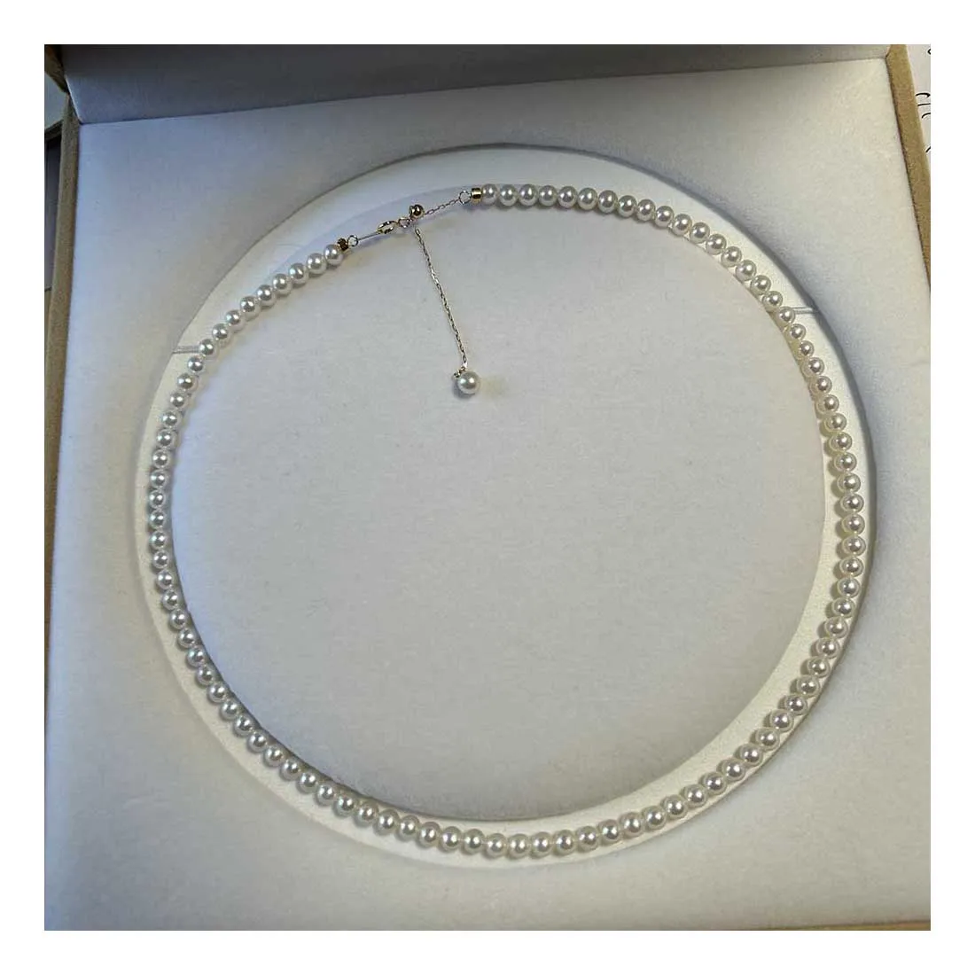

16 inch AAAA high quality perfect round 4-5 mm pearl necklace,real solid 18k au750 gold clasp choker necklace wholesale price