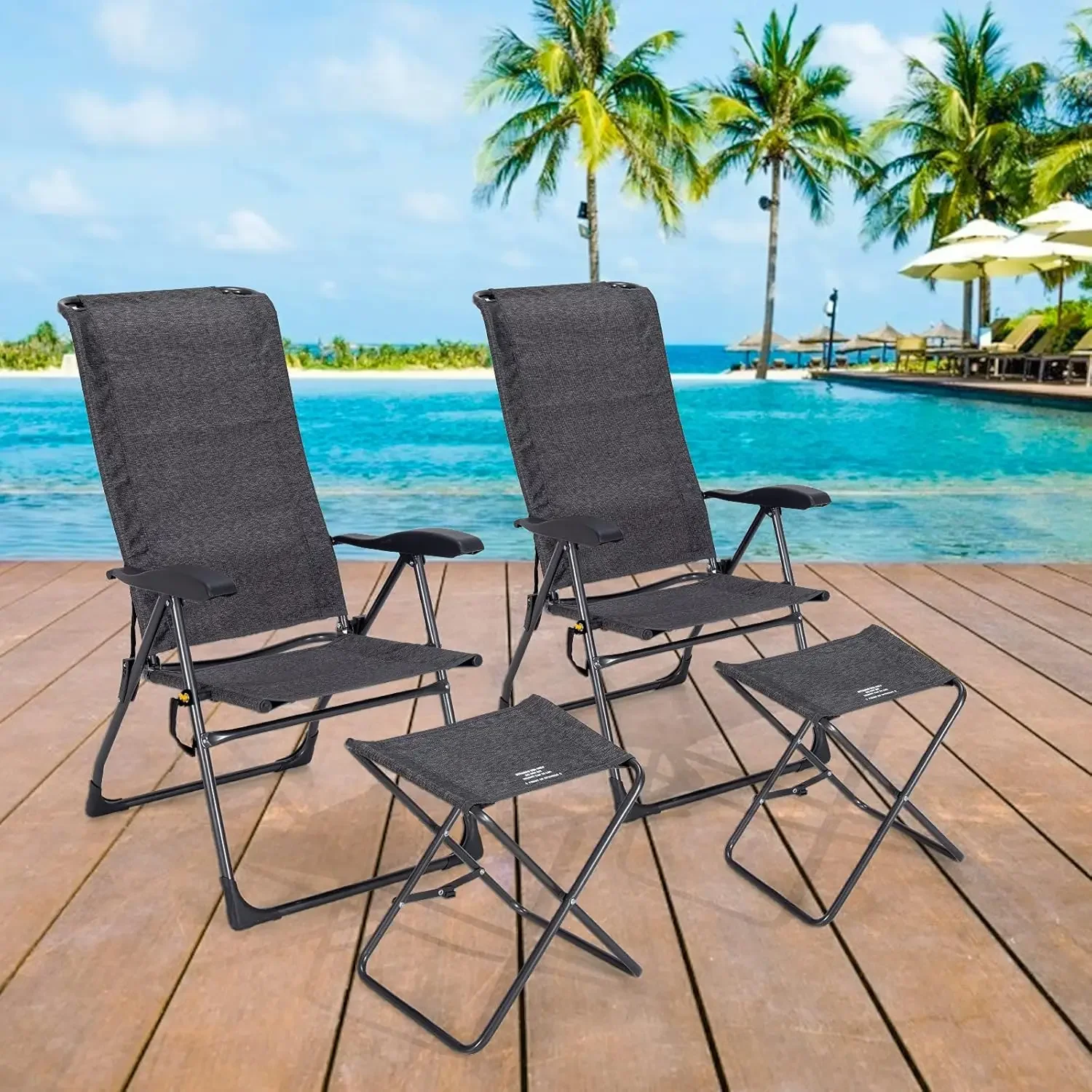 Giant 4-pack opvouwbare terrasstoelenset 2-delige set met voetsteun, draagbare en verstelbare rugleuning voor terrasstoelen