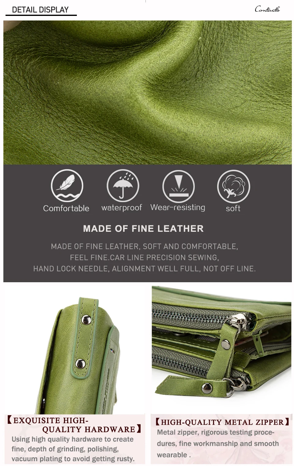 CONTACT'S Damen-Geldbörse aus Echtleder, zweifach faltbar, im Vintage-Stil, mit Münzfach und Kartenfächern – Detail 39