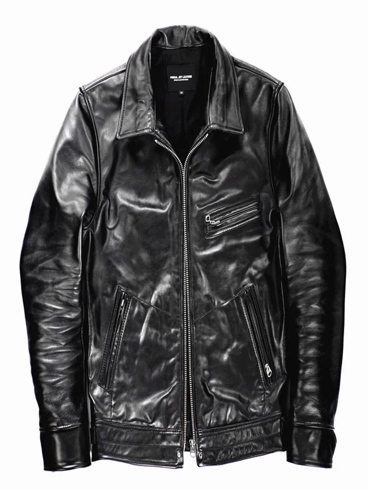 

YR!Free shipping.2024 fashion black batik horsehide jacket,Motor style leather clothes,Man slim genuine coat,quality