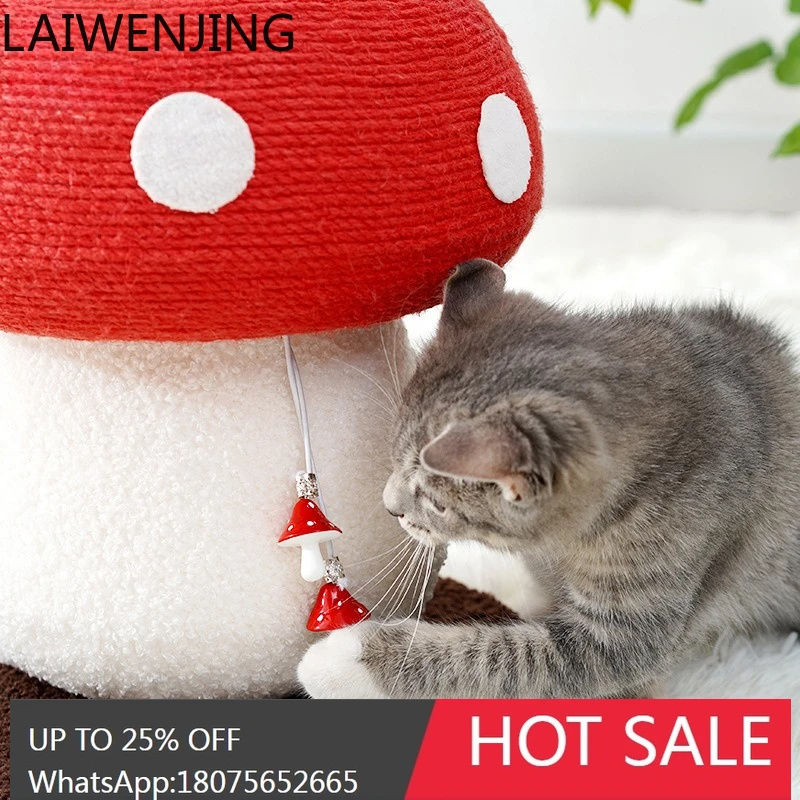 Drzewko dla kota MJY z czerwonymi grzybami, drabinka do wspinania, drapak z szponami, lina konopna, piłka, pionowa deska do drapania dla kota.