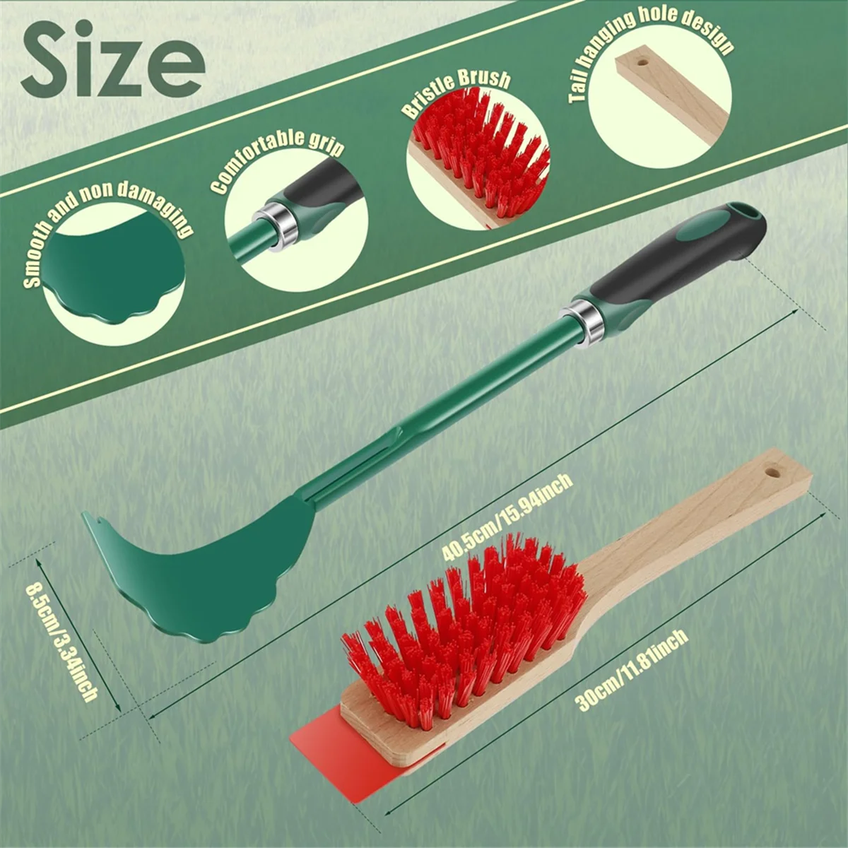 مكشطة سطح جزازة RISEN بمقبض طويل مريح، أداة تنظيف سطح جزازة العشب مع فرشاة شعيرات قاسية، جزازة العشب