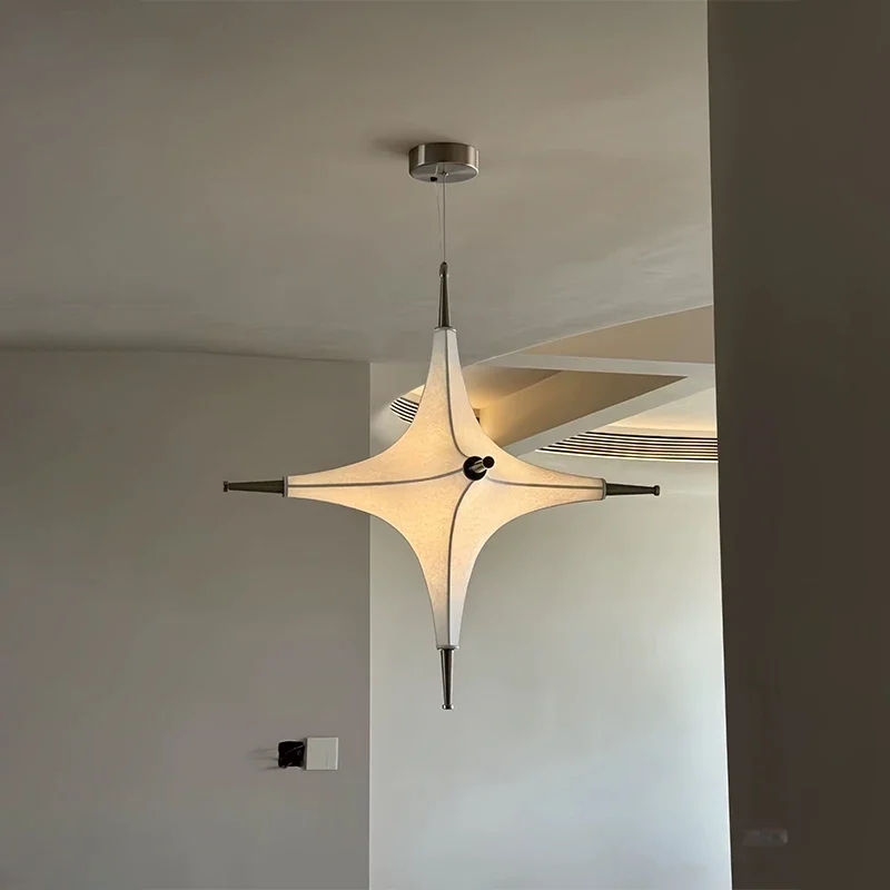 Restaurant Cafe Bar Dining Room Pendant Lamp Villa Loft  Hanging Light Fixture Nordic Creativity Geometric Stars Silk Chandelier