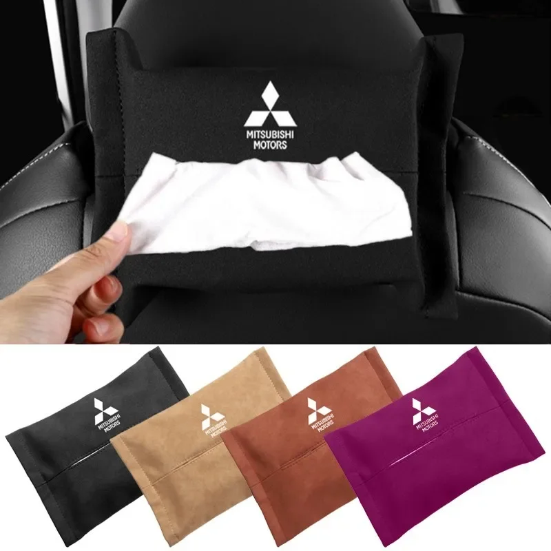 Suede Car Tissue Bag Napkin Paper Storage Box Holder for Mitsubishi Triton ASX EVO Lancer Montero Mirage Pajero Galant L200