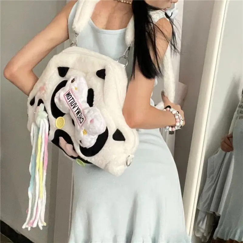 HAEX Y2K Kawaii Backpack Female Patchwork Paw Bone Decoration Bolso Mujer Furry Star Tassel Subculture Large Capacity Women Bags