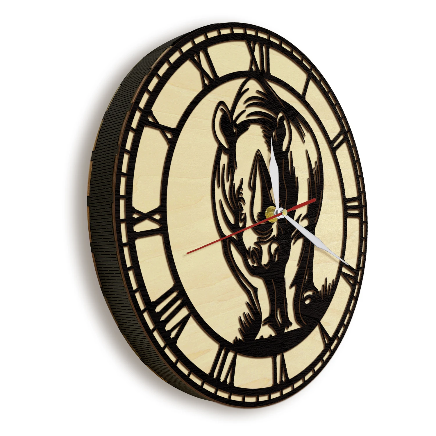 Rhino Wooden Frame Wall Clock For Nursery Kids Room Safari Wildlife Home Decor Rhinoceros Laser Cut Wood Living Hinge Wall Clock