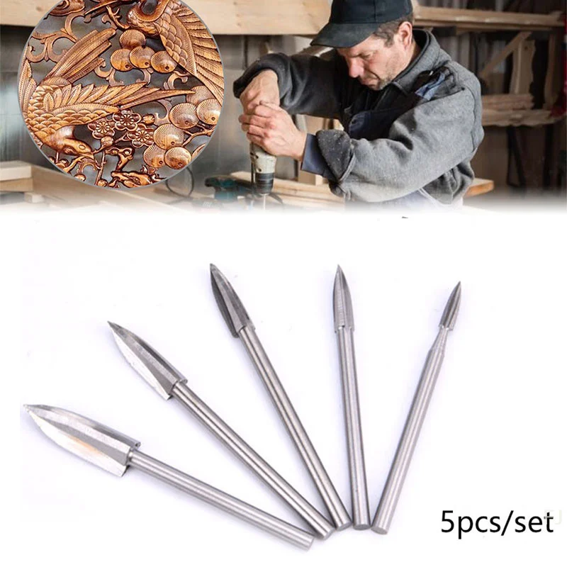 

[YU]5Pcs Wood Carving And Engraving Drill Bit Milling Cutter Stainless Steel Carving Root Tools Woodworking Drilling Sets