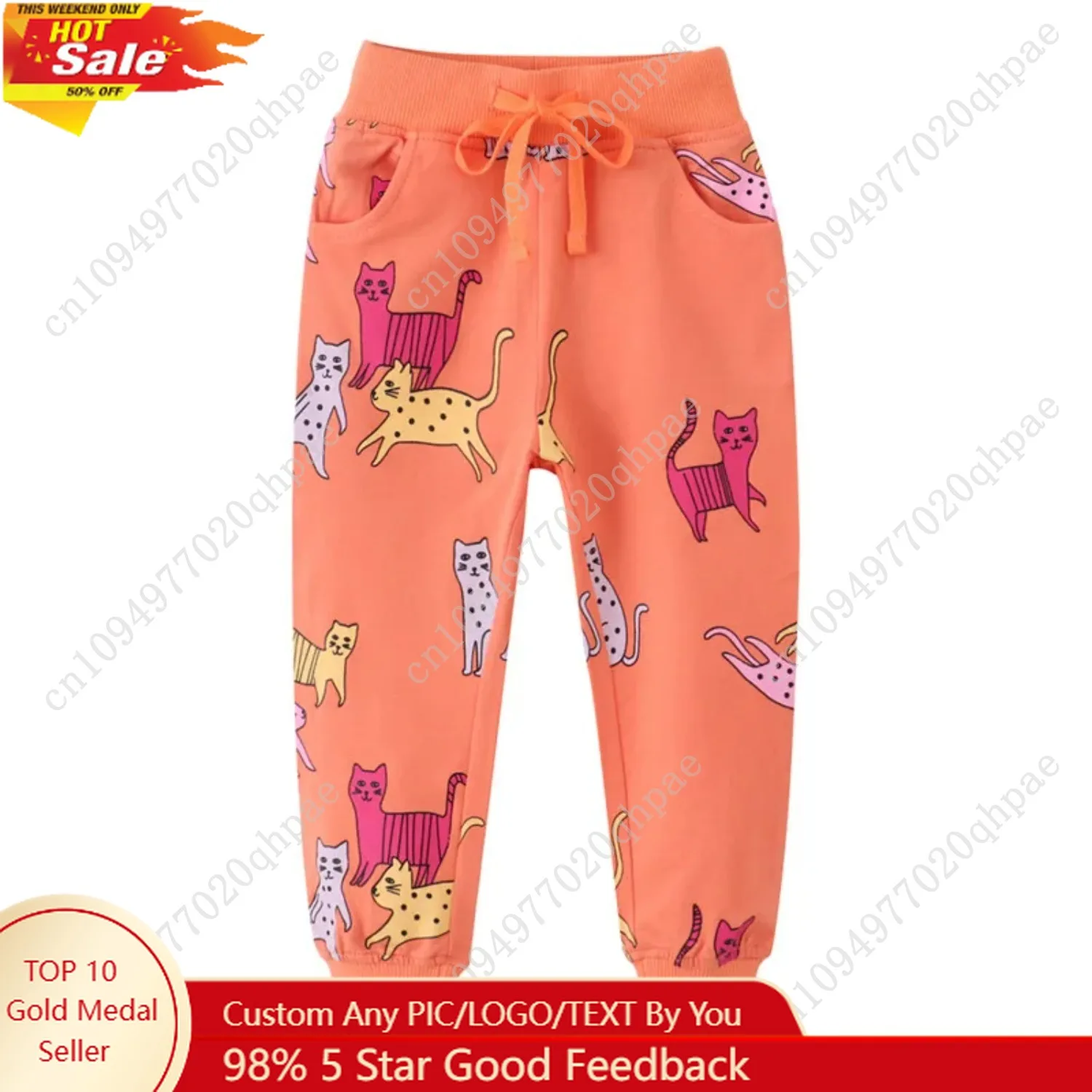 

Jumping Meters New Arrival Cats Print Drawstring Boys Girls Sweatpants Full Length Children's Clothes Trousers Pants Animals