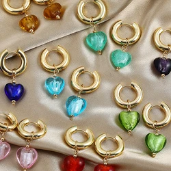 2026 Summer New Heart Crystal Pendant Dangle Earrings Stainless Punk Steel Gold Plated Circle Huggie Earing Ear Buckle for Women