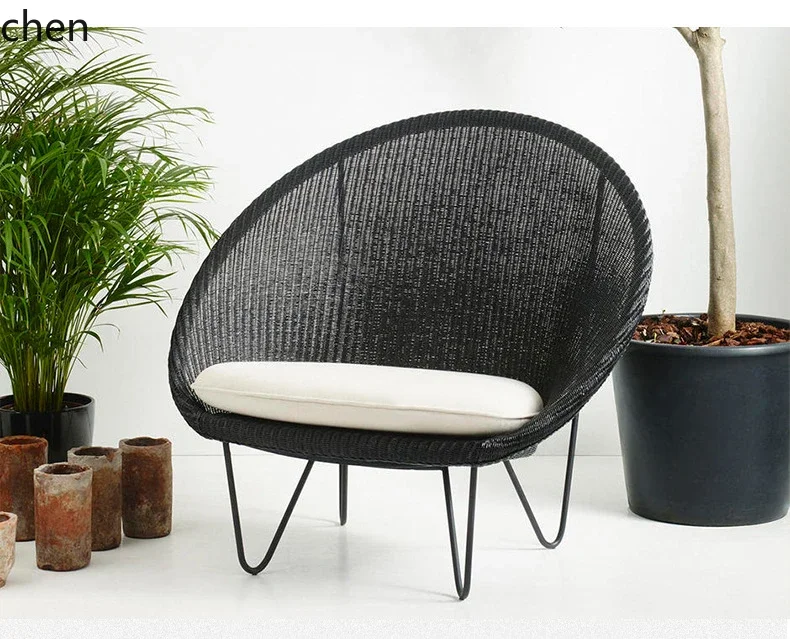 TQH-c13  Balcony Outdoor Log Rattan Chair Round Casual Single Bedroom Rattan Sofa